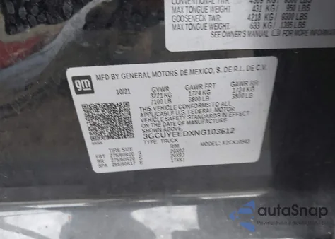 2022 Chevrolet Silverado 1500 Ltd 4Wd Short Bed Rst из США, поврежденный, VIN 3GCUYEEDXNG103612